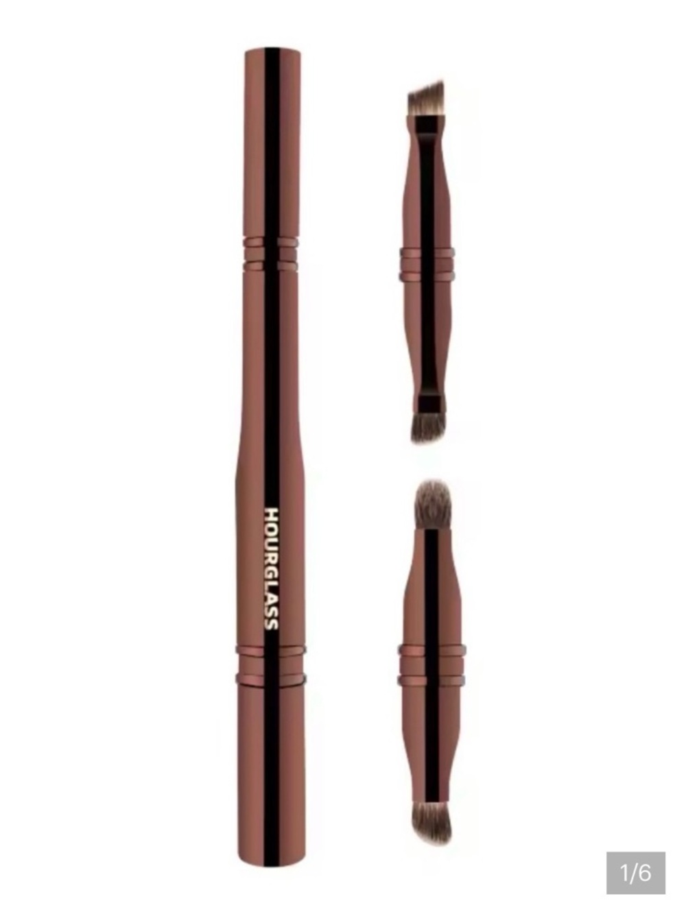 Hourglass Double-Ended Eyeshadow Brush - Brown Handle, Natural Bristles